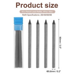 16Pcs 5.6mm 2B/4B/6B/8B Carpenter Pencil Refill, Solid Dry Pencil Refill, Black