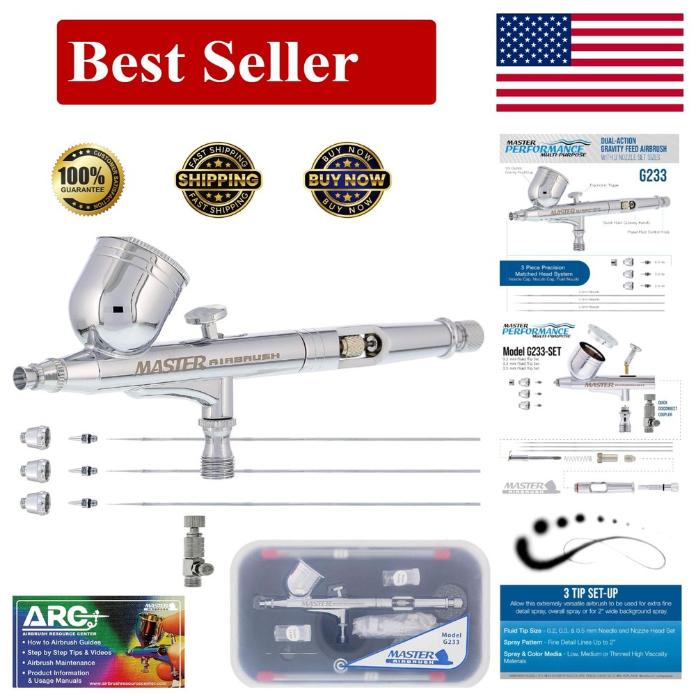 Professional 3 Nozzle G233 Airbrush Kit w/ Gravity Dual Action & Airflow Control