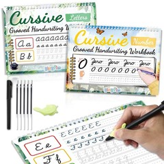2 Pack Grooved Cursive Handwriting Workbook Magic Grooved Cursive Reusable Ha…