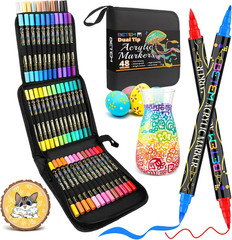Dual Tip Acrylic Paint Pens, 48 Colors Paint Markers for Glass, Window, Fabric,