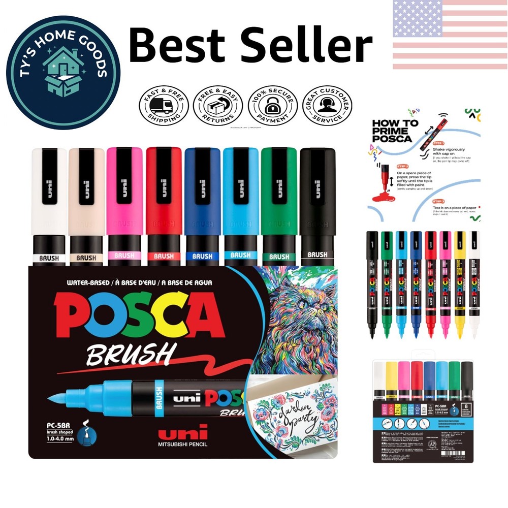 Creative Freedom with PC-5BR 8 Pack of Waterproof Paint Markers & Brush Tips