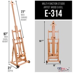 U.S. Art Supply Master Multi-Function Studio Artist Wooden Easel, Adjust H-Frame