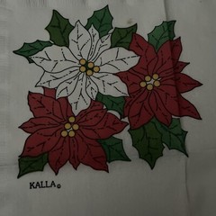 16 Christmas Paper Napkins Red And White Poinsettia Flowers Decoupage Crafts 10″