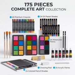 Color More Art Supplies, 175Pk Deluxe Art Set Drawing Painting Kit W/ 2 Draw Pad