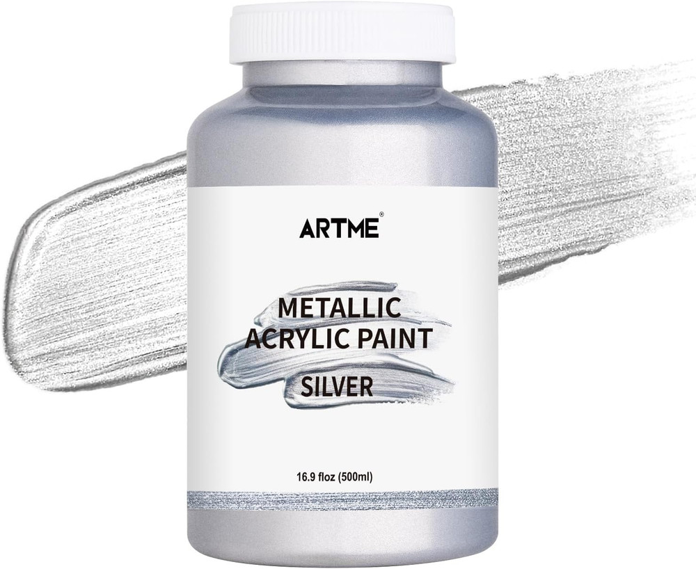 Acrylic Paint Metallic Silver, 16.9 Fl Oz/500Ml Large Bottle Silver Paint