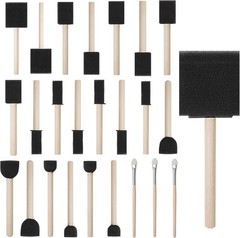 25PK Premium Foam Sponge Paint Brush Set Wood Handle Craft Touch Up Stain