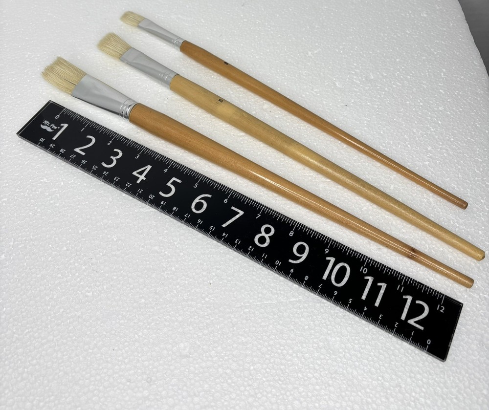 Lot Of 3 White Bristle Flat Paint Brushes #8,10,13/ Acrylic, New, Hog Hair