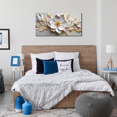 Canvas Wall Art for Living Room Bedroom Office White and Gold Flower Artwork …