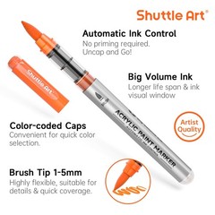 Shuttle Art Automatic Ink Control 1 Count (Pack of 48), 48 Colors Brush Tip