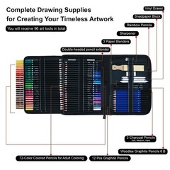 96 PCS Art Supplies Drawing Kit 72 Colored Pencils 24 Sketching Pen Adult