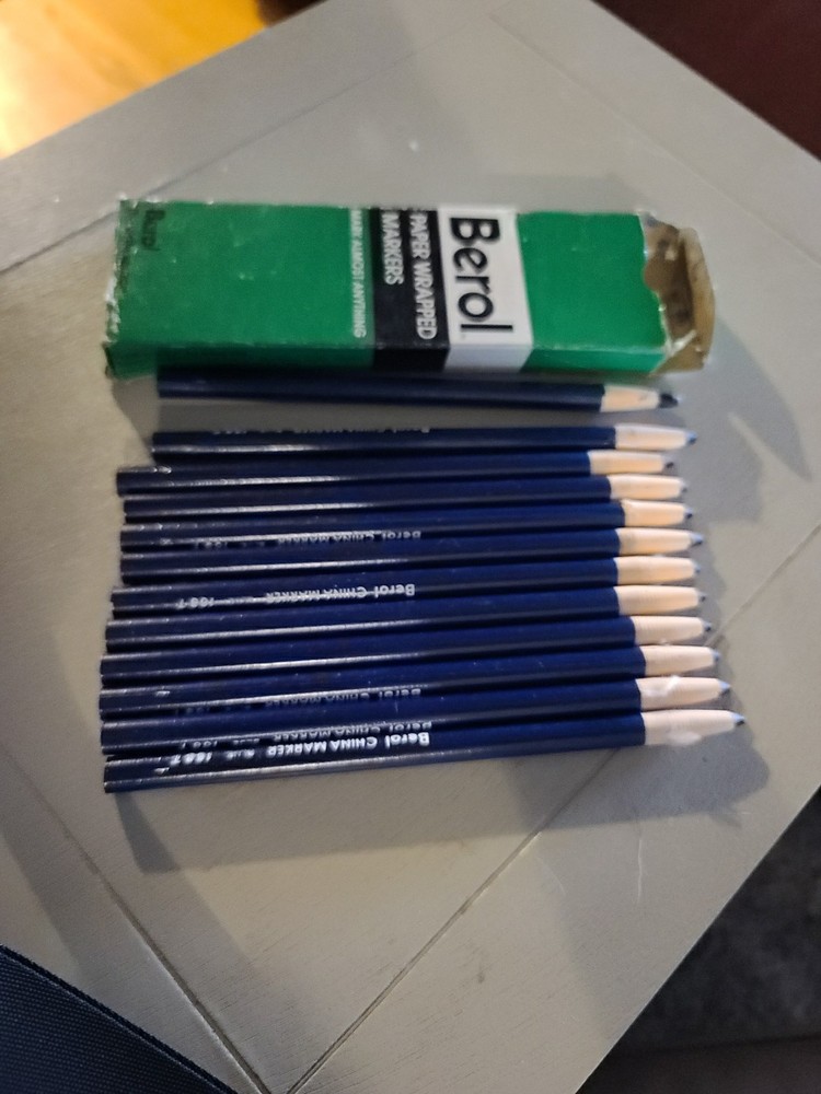 Vintage Berol Paper Wrapped China Markers 12 Pack Blue #968T