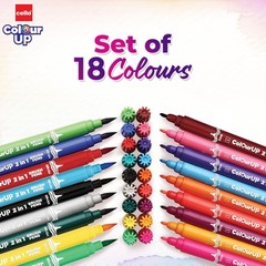 Cello BrushTip Pens Multicolor 18 Shades 2-in-1 Brush Sketch Pens Set Kids Art