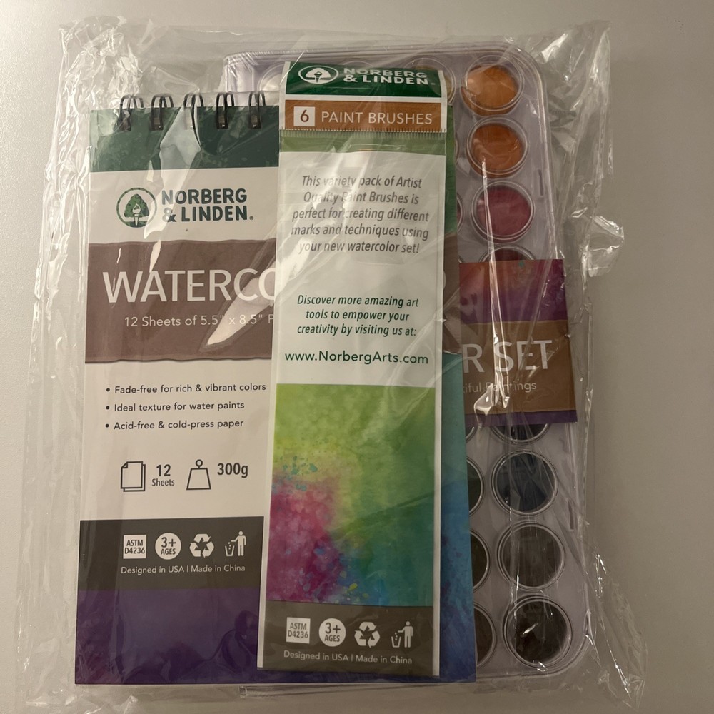Norberg & Linden Paint Set 6 Brushes, Color Pas, 36 Water Paint Paint Palette