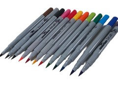 Pack of 12 Consortium Quality Brush Fibre Tip Colouring Pens Multi-coloured