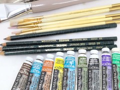 Used Lot of 32 Watercolor Paint WINSOR NEWTON Grumbacher Cotman Brushes Used