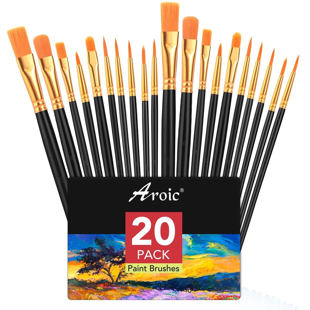 20 Pcs 2-Pack Black Nylon Hair Brushes for All-Purpose Oil Watercolor Painting