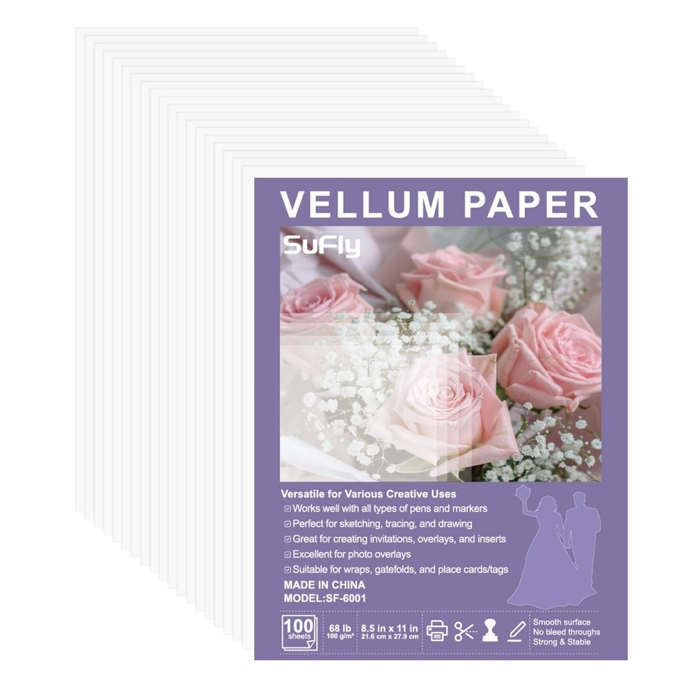 Translucent Vellum Paper 8.5 x 11 Printable 100 Sheets 100gsm Tracing Drawing Ca
