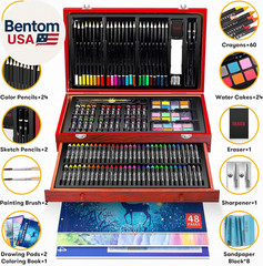 Art Supplies, 150-Pack Deluxe Wooden Art Set Crafts Drawing Painting Kit with 2