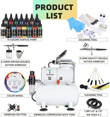 Quiet Airbrush Compressor Kit 15 Paints