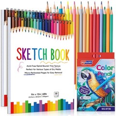 2 Pack Sketch Book with 36 Color Pencil Set, Spiral Sketchbook for Drawing (6…
