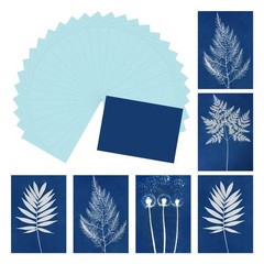 Cyanotype Paper, 32 Sheet Sun Print Paper Kit Light Blue Crafts Paper 8.3×5.8″