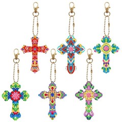 6 Pcs Diamond Art Painting Crosses Keychains Easter Hanging Decorations DIY K…
