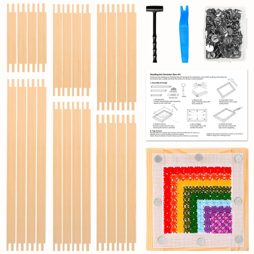 24 Pcs Needlepoint Stretcher Bars for Needlework 6 Sizes (6, 8, 10, 12, 14, 1…