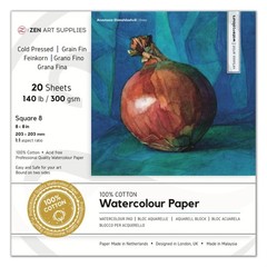 20 PCS 8×8 Inch ZenART 100% Cotton Watercolor Paper Block Cold Press 140lb