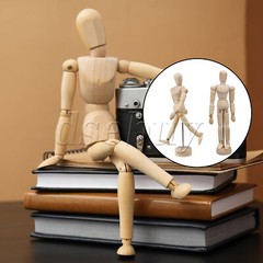 2 Pieces Moveable Wooden Mannequin Model 4.7″ and 5.5″ for Drawing with Base