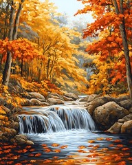 Adult Paint by Number Kits – Autumn Forest Stream Landscape Paint by Numbers …