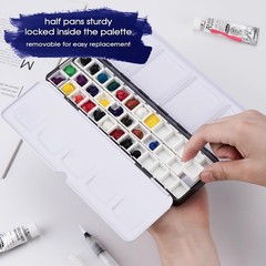 Empty Watercolor Paint PaletteMetal Box Mixing Palette 37 Half Pans Black