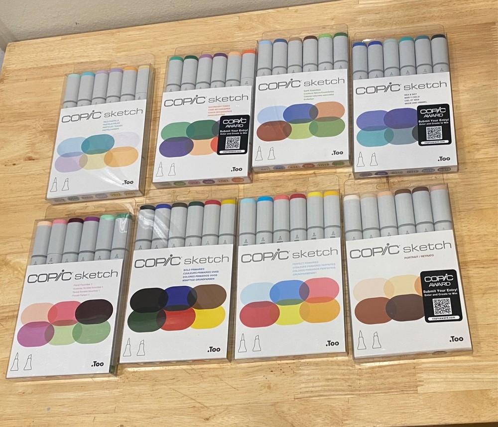 8 packs Copic Sketch Art .TOO dual tipped Pens no duplicates new sealed