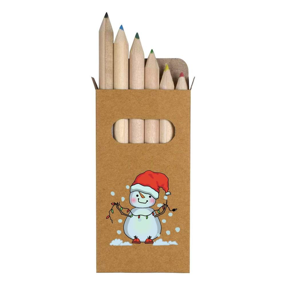 6 x ‘Snowman With Lights’ Short 85mm Pencils / Coloured Pencil Set (PE00070790)