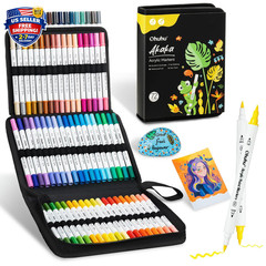 Acrylic Paint Markers Dual Tips: 72 Colors Brush & Fine Paint Pens High Opacity