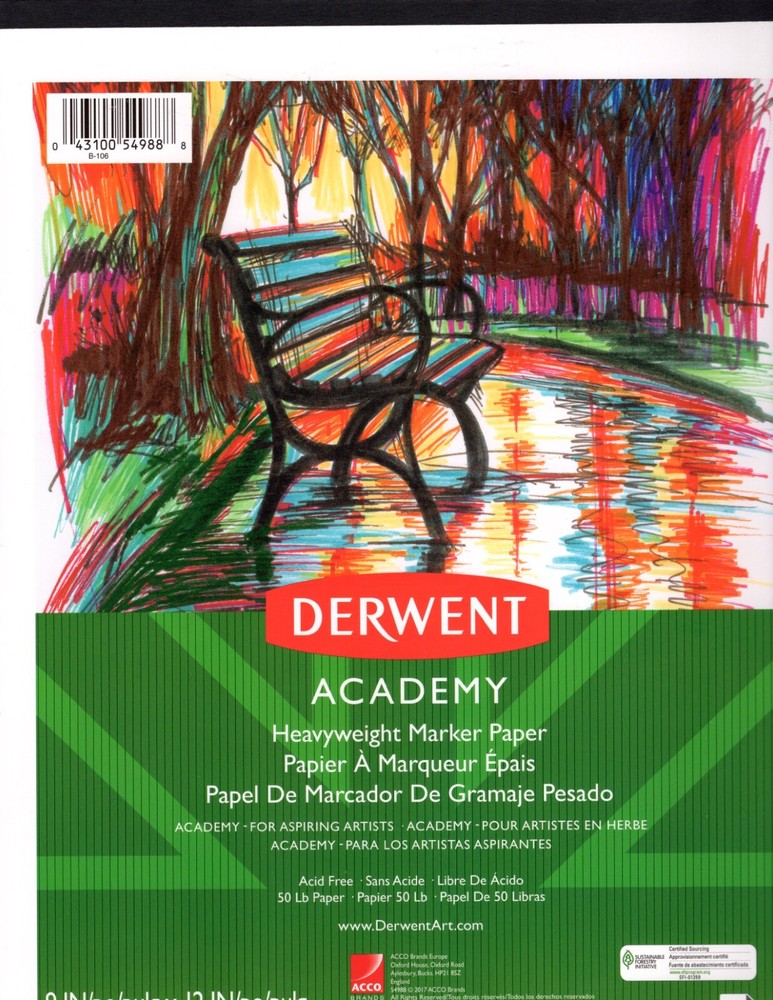 Derwent Academy Heavyweight Marker Paper 40 Sheet Pack Markers Won’t Bleed Thru