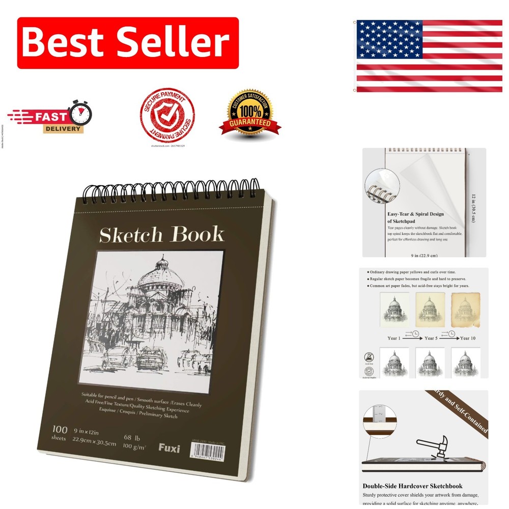 Luxury 9″ x 12″ Spiral Bound Sketchbook – 100 Sheets Acid-Free Drawing Paper