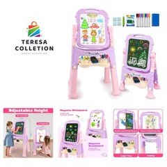 Double-Sided Magnetic Kids Art Easel – Adjustable Height & Accessories in Pink