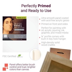 Ampersand Art Supply APS0912 Wood Gesso Artist Painting Panel: Primed Smooth,