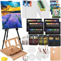 Nicpro 158PCS Deluxe Art Set with Easel, 3 Types of Paints, Brushes, Canvas