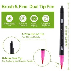 36 Colors Markers with Coloring Book Set Brush & Fine Dual Tip No Bleeding Pr…