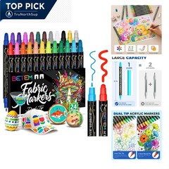 24 Colors Dual Tip Acrylic Paint Markers Set Water-Based Fabric and Craft Art…