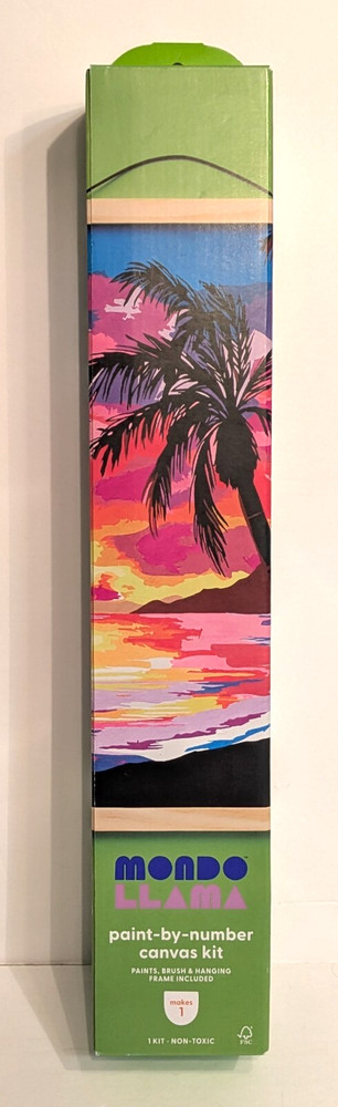 Mondo Llama – Paint-By-Number Canvas Kit Tropical Beach Scene w/Paint and Brush