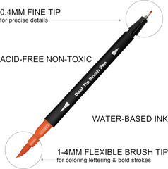 Dual Brush Marker Pens,24 Colored Markers,Fine Point and Brush Tip for Adult Col