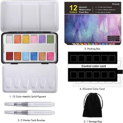 Paints Set, Metallic Glitter Watercolour Solid Paint Include 12 Metallic Glit…