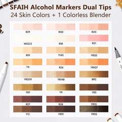 SFAIH Skin Tone Alcohol Markers Brush & Fine 25 Global Diverse Portrait Color…