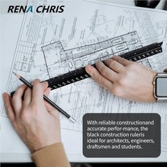 2PCS Aluminum Architectural Scale – 12″ Triangular Ruler, Black