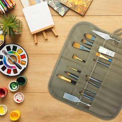 Deluxe Canvas Art Paint Brush Holder & Storage Organizer Roll-Up Case Bag – 24 S