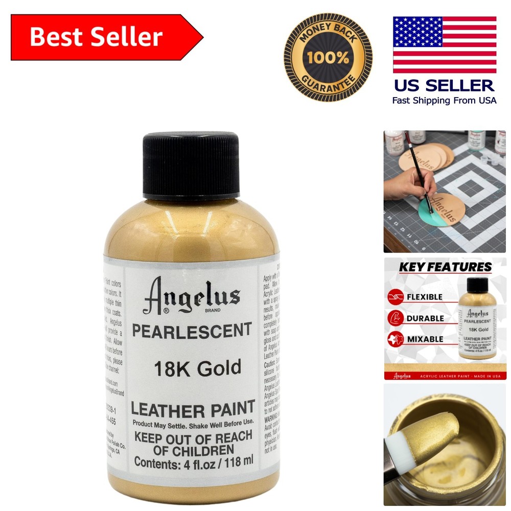 Durable 18K Gold Acrylic Leather Paint – 4oz, Waterproof for Stunning Designs