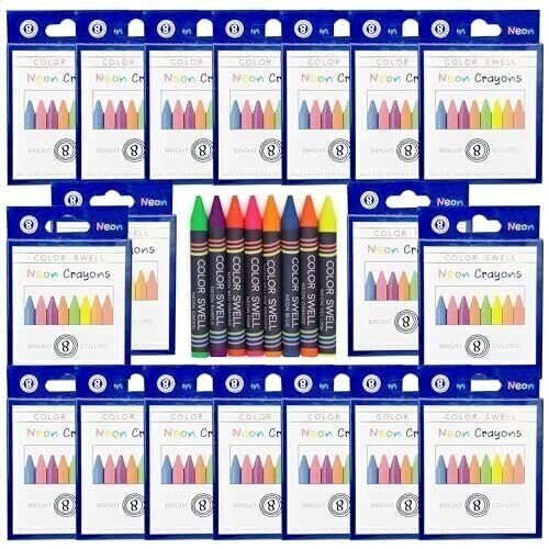 Color Swell Neon Bulk Crayons Packs – 18 Boxes of Fun Neon Bulk Crayons (144…