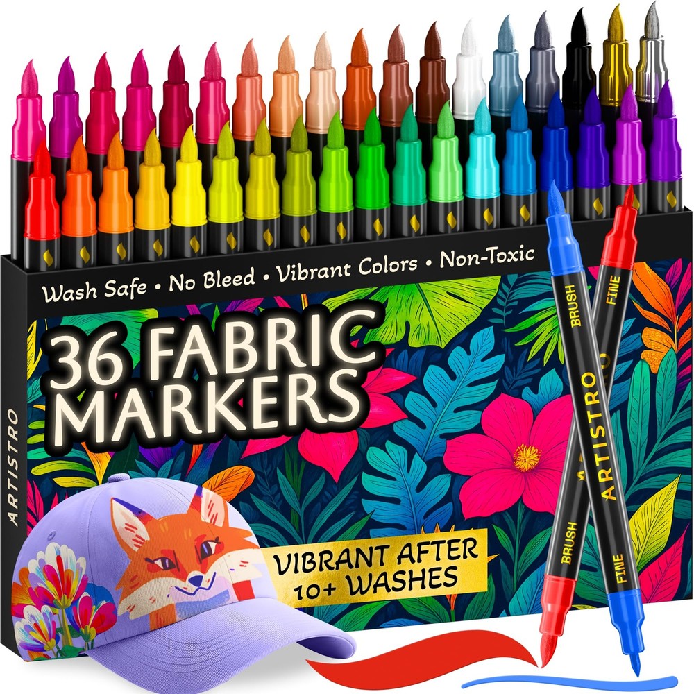 36 Fabric Markers for Clothes and Textiles – Permanent No-Bleed Fabric Decora…